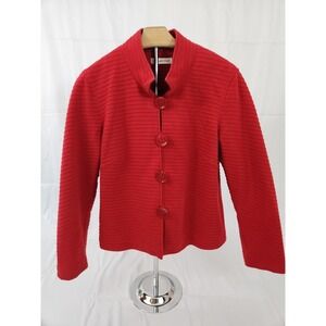 Coldwater Creek Jacket Petite M Red Cotton Stretch Big‎ Buttons Mandarin Collar